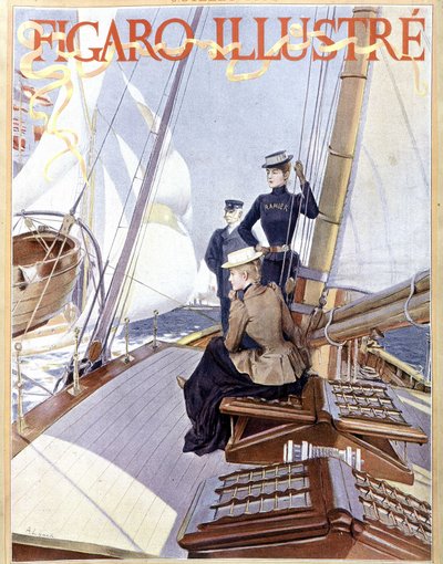 Zeilen: vrouwen op het dek van een boot - tekening in 