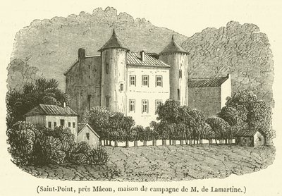 Saint-Point, nabij Macon, buitenhuis van M de Lamartine (gravure) door French School