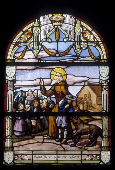 Sint Hervé zegent de gelovigen - glas-in-loodramen van de St Germain kerk in Kerlaz door French School
