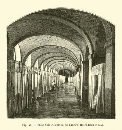 Sainte-Marthe zaal van het oude Hotel-Dieu, 1875 door French School