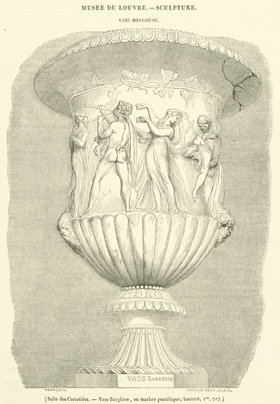 Zaal van de Kariatiden, Borghese vaas, in pentelisch marmer, hoogte, Im, 717 (gravure) door French School