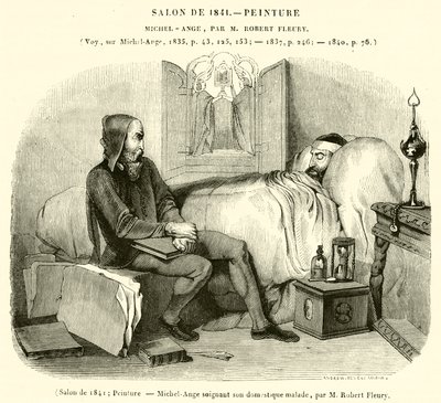 Salon van 1841, Michelangelo verzorgt zijn zieke bediende (gravure) door French School