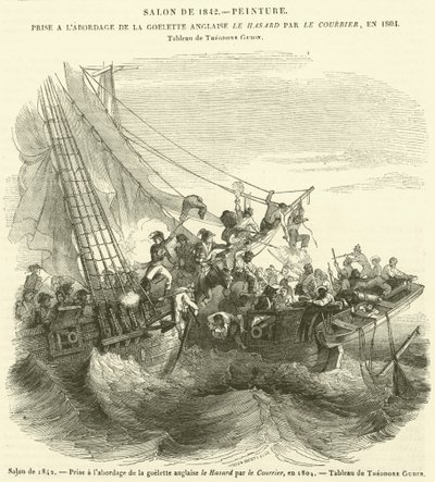 Salon van 1842, Aanval op de Engelse schoener de Hasard door de Courrier, in 1804 (gravure) door French School