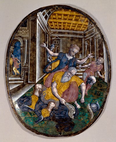 Samson en Dalila Samson verliest kracht nadat Dalila zijn haar heeft geknipt. Limoges boekje. Circa 1575. Londen, Victoria and Albert Museum door French School