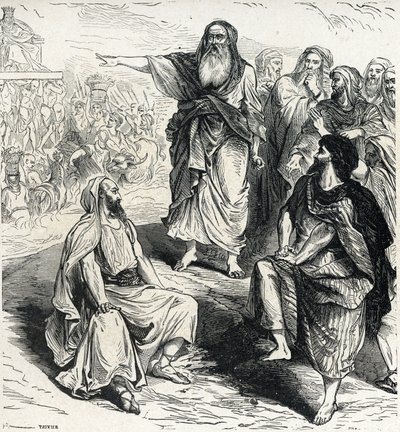 Samuel toont de Israëlieten de gevaren van het hebben van een koning Gravure van Lahure 19e eeuw Privécollectie door French School