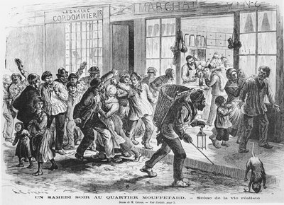 Zaterdagavond in de wijk Mouffetard, ca. 1860 door French School