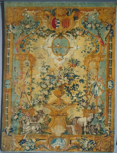 Savonnerie Paneel: Lente met Wapen, vervaardigd door Savonnerie Fabriek, Frankrijk, voor 1717 door French School