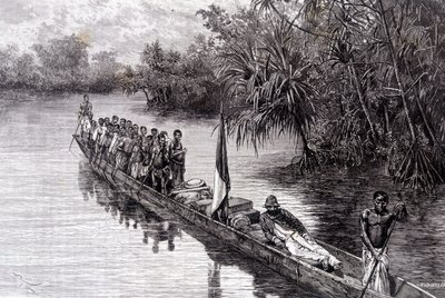Savorgnan de Brazza in een kano in de pandanus van West-Afrika - in 