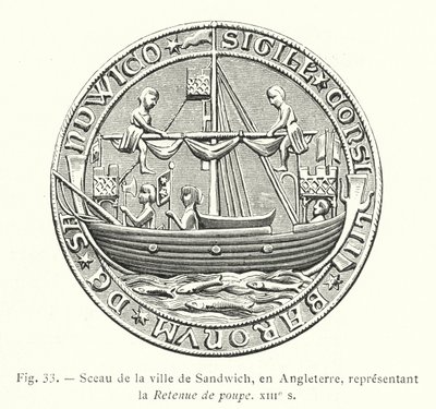 Zegel van de stad Sandwich, Engeland, voorstellende de achtersteven, XIIIe eeuw (gravure) door French School