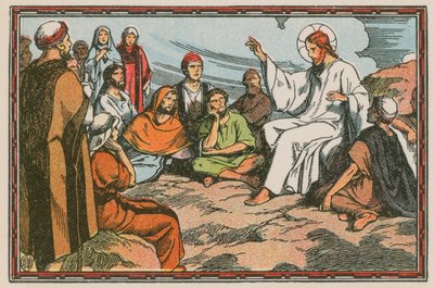 Scène uit het leven van Jezus (gekleurde gravure) door French School