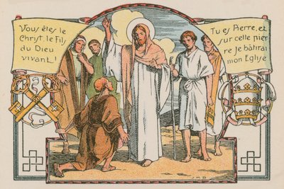 Scène uit het leven van Jezus (gekleurde gravure) door French School