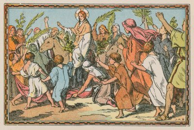 Scène uit het leven van Jezus (gekleurde gravure) door French School