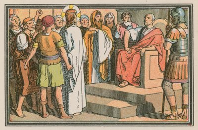Scène uit het leven van Jezus (gekleurde gravure) door French School