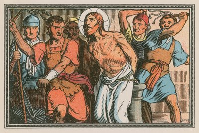 Scène uit het leven van Jezus (gekleurde gravure) door French School