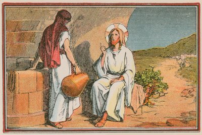 Scène uit het leven van Jezus (gekleurde gravure) door French School