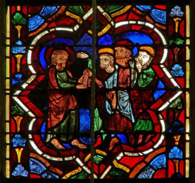 Scène in het oostelijke raam met Judas ontvangt het zilver door French School