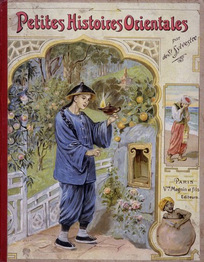 Scène uit "Kleine oosterse verhalen", Arabische verhalen uit 1001 nachten (verhalen van duizend-en-één-nachten). Op oudejaarsavond. door French School