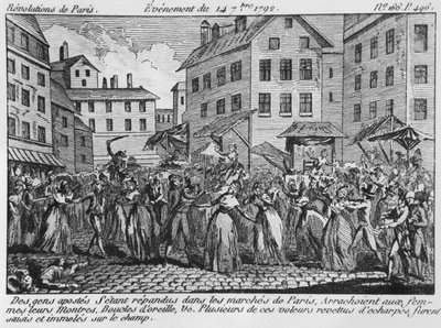 Scène van plundering in Parijs, 14 september 1792 door French School