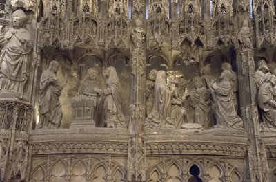 Scène van het koor van de kathedraal van Chartres: links: verschijning van Christus aan zijn moeder, rechts: hemelvaart door French School