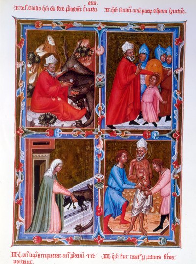 Scènes uit het leven van Sint Blasius, facsimile van een 15e-eeuws manuscript van de Legendaire des Anjou-Hongrie, school van Bologna door French School
