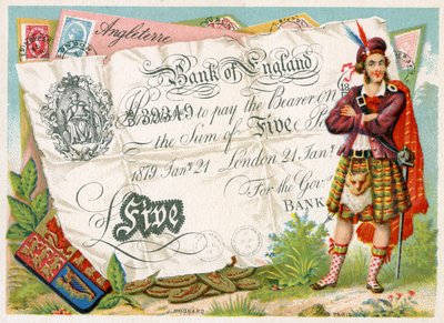 Schotse soldaat die een Bank of England vijf pond biljet bewaakt, 1886-95 door French School