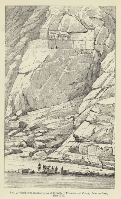 Beelden en inscriptie bij Behistun (gravure) door French School