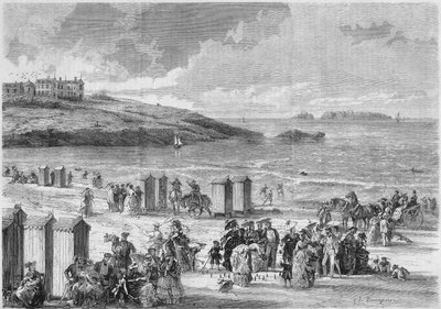 Zee baden: laatste badgasten op het strand van Dinard, Ile et Vilaine (35) door French School