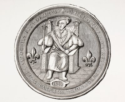 Zegel van de Koning van de Basoche, de leider van het gilde van juridische klerken van het Parijse rechtssysteem, uit Les Arts au Moyen Age, gepubliceerd 1873 door French School