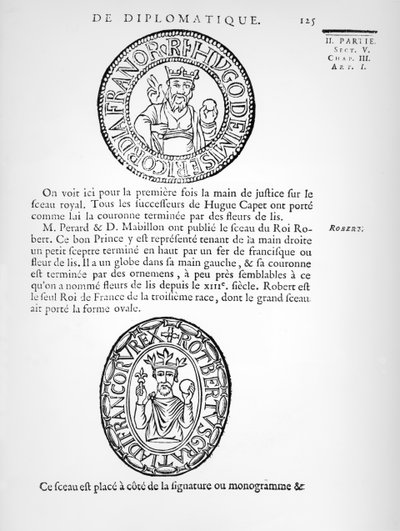 Zegels van Hugues Capet (c.941-996) en Robert II (c.970-1031) de Vrome door French School