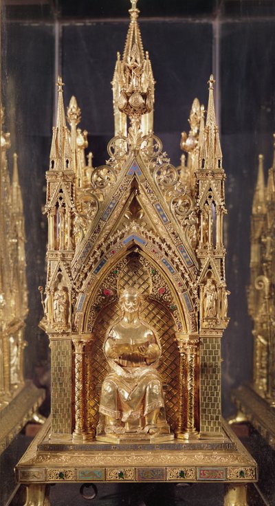 Zittende figuur van Christus, van de relikwie van Sint Taurin (verguld koper, email en zilver) door French School