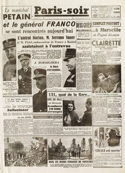 Tweede Wereldoorlog (1939-1945) - Tweede Wereldoorlog (WOII of WO2): PARIS SOURCE [Nr. 237] van 14/02/1941 - Ontmoeting tussen Maarschalk Pétain en Generaal Franco door French School