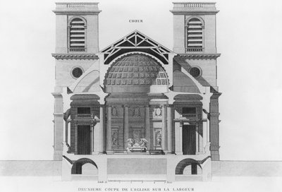 Tweede dwarsdoorsnede van de kerk Saint-Philippe-du-Roule, Parijs door French School