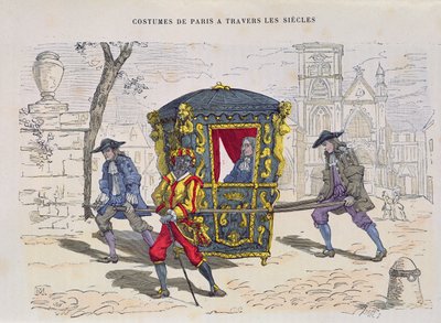 Sedan Stoel in de Zestiende Eeuw, uit Costumes de Paris a Travers les Siecles, gepubliceerd 1887 door French School