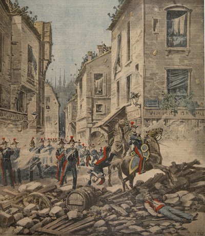 Ernstige problemen in Italië: rellen in Milaan, illustratie uit Le Petit Journal: Supplement illustre, 22 mei 1898 door French School