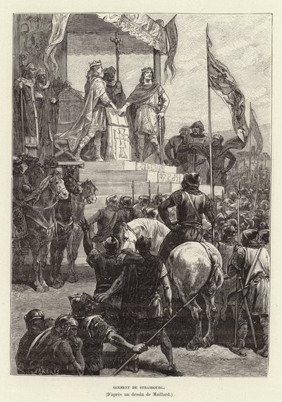 Eed van Straatsburg. Verbond tussen Lodewijk de Duitser en Karel de Kale, koningen van Oost- en West-Francië, 842 door French School