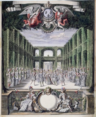 Decorontwerp voor een onbekend ballet in een tuin, uit een collectie getiteld Menus Plaisirs du Roi door French School