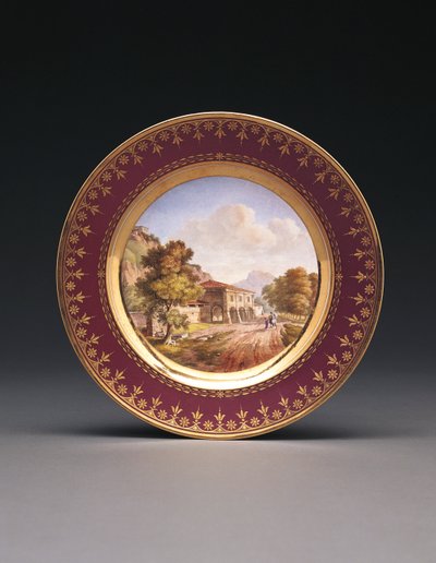 Sevres fond pourpre topografisch bord door French School