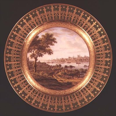 Sevres bord versierd met een uitzicht op Warschau door French School