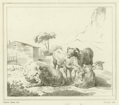 Schapen in een landschap door French School