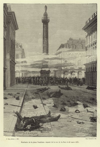 Schietpartijen op de Place Vendôme, Parijs, Commune van Parijs, 23 maart 1871 door French School