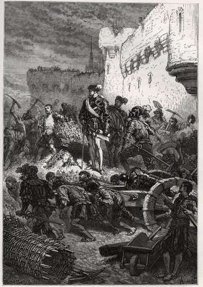 Beleg van Metz (1552) - Francois de Guise en de werken aan de wallen van Metz - gravure uit 
