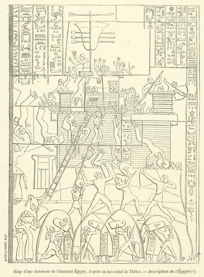 Belegering van een fort van het oude Egypte door French School