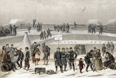 Belegering van Parijs in 1870 tijdens de oorlog 1870-1871. De soldaten bereiden de verdediging van de stad voor: men kan een soldaat in de bunker zien. door French School