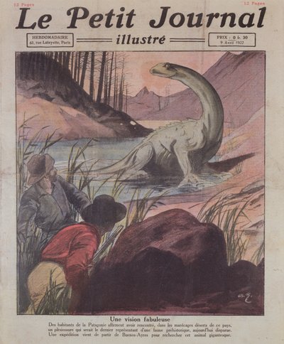 Waarneming van een Plesiosaurus in Patagonië, omslagillustratie van Le Petit Journal, 9 april 1922 door French School