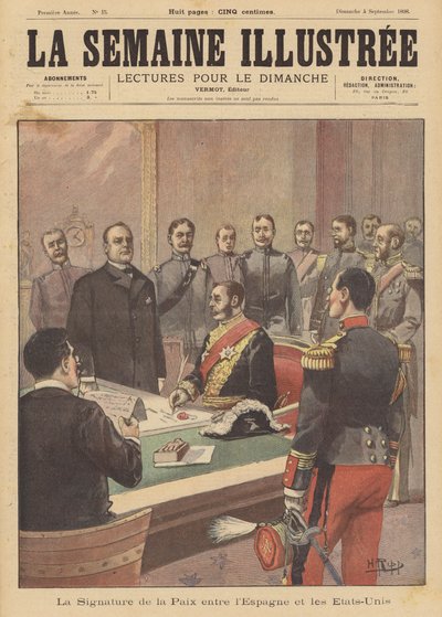 Ondertekening van een vredesprotocol dat een einde maakt aan de vijandelijkheden in de Spaans-Amerikaanse Oorlog, Washington DC, 12 augustus 1898 door French School