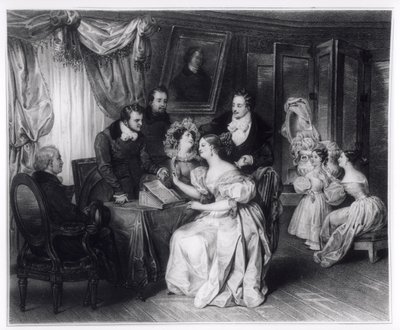 Ondertekening van het huwelijkscontract bij de notaris, ca. 1840 door French School