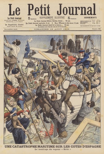 Zinken van de koopvaardijstoomboot Sirio bij Cartagena, Spanje door French School