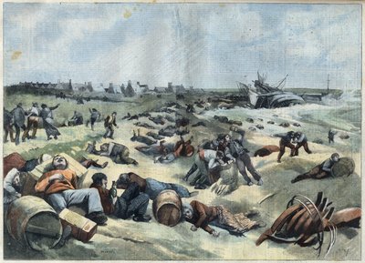 Zinken op het eiland Wight: plundering van een Franse baksteen geladen met wijnen door de inwoners van het eiland, in "Le Petit Parisien" door French School