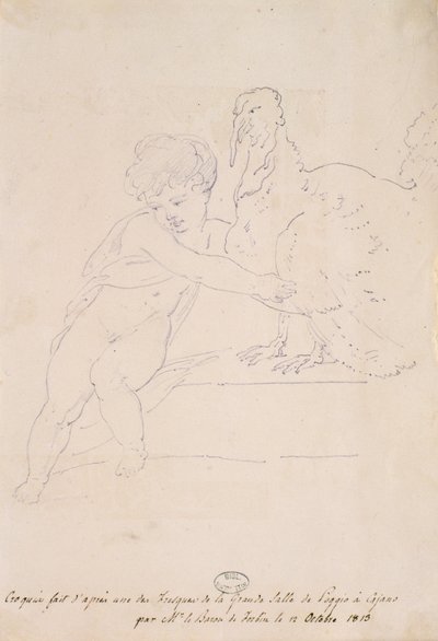 Schets uit de Grote Zaal in Poggio a Caiano, 12 oktober 1813 door French School