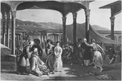 Slavenbazaar, Algiers, Algerije, ca. 1820 door French School